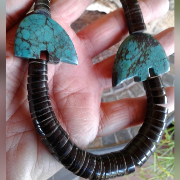 Sterling Silver graduated vintage heishe fetish Bear necklace - Picture 9 of 16